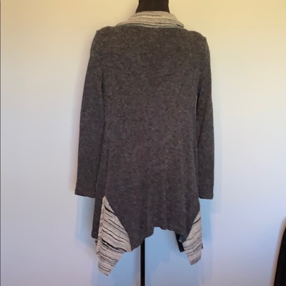 Grey w/ White/Black Trim Open Sweater Cardigan, S - Picture 3 of 6